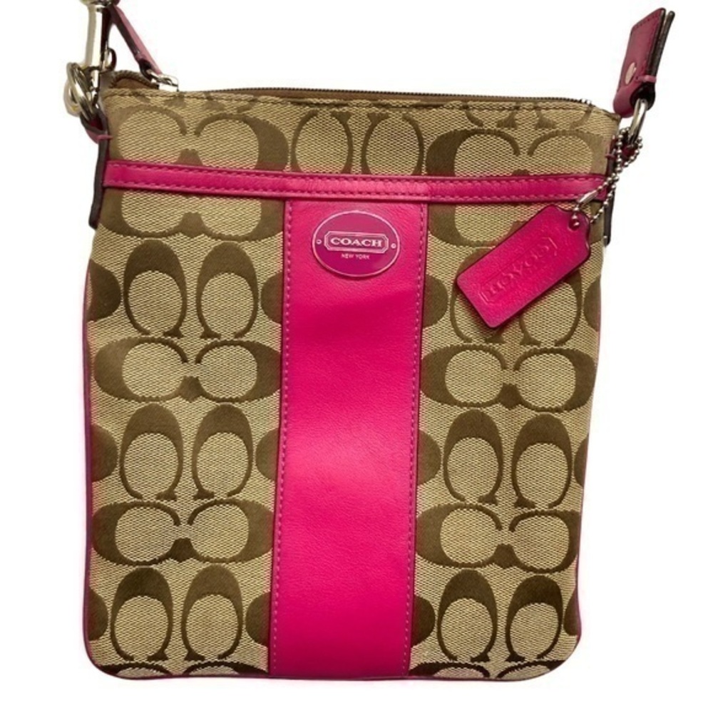 Coach brown pink signature c crossbody swingpack bag